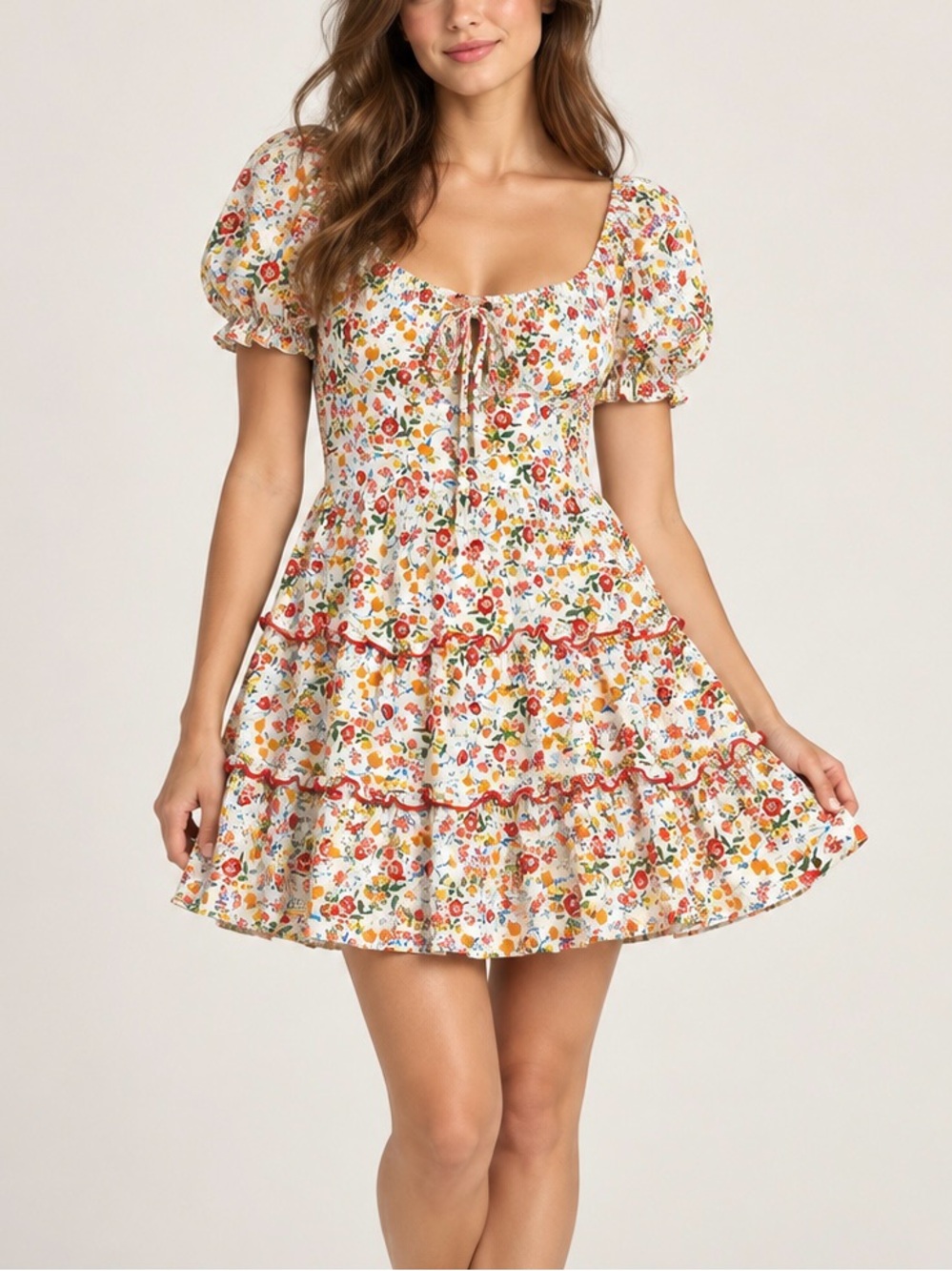 VICI Floral Puff Sleeve Tiered Mini Dress – Size Small